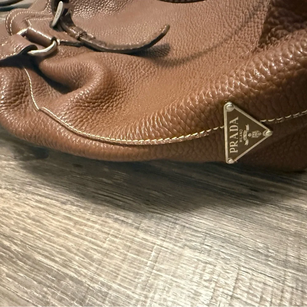 Prada Vintage Brown Vitello Dani Tote Bag Pebbled Leather Y2K Silver Hardware